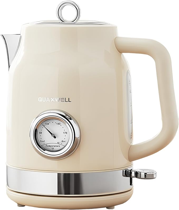 Retro Electric Kettle, 1.7L 304 Stainless Steel Tea Kettle with Temperature Gauge, 1500W Fast Boiling Water Boiler,Auto Shut-Off & Boil-Dry Protection, BPA-Free, Beige