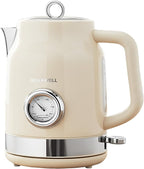 Retro Electric Kettle, 1.7L 304 Stainless Steel Tea Kettle with Temperature Gauge, 1500W Fast Boiling Water Boiler,Auto Shut-Off & Boil-Dry Protection, BPA-Free, Beige