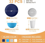 Homienly 32 PCS Plates and Bowls Sets, Unbreakable Wheat Straw Dinnerware Set, Microwave and Dishwasher Safe Dinnerware Sets, LIghtweight Dish Set for KItchen, Camping, Party - Island Series