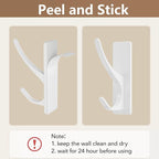 Self Adhesive Coat Hooks for Hanging, Heavy Duty Stainless Double Wall Hook for Towel, Backpack, Hat, Sturdy Metal Hanger for Bathroom, Bedroom, Door, Wall Mounted, 10 Pack, White
