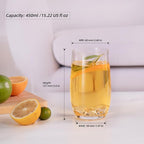 KAMMAK Drinking Glasses Set of 2, 15oz Crystal Water Glasses, Everyday Tall Glass Cups, Highball Glass for Cocktail, Juice, Mojito, Iced Tea, Kitchen and Bar Glassware Gifts,Collins Glasses