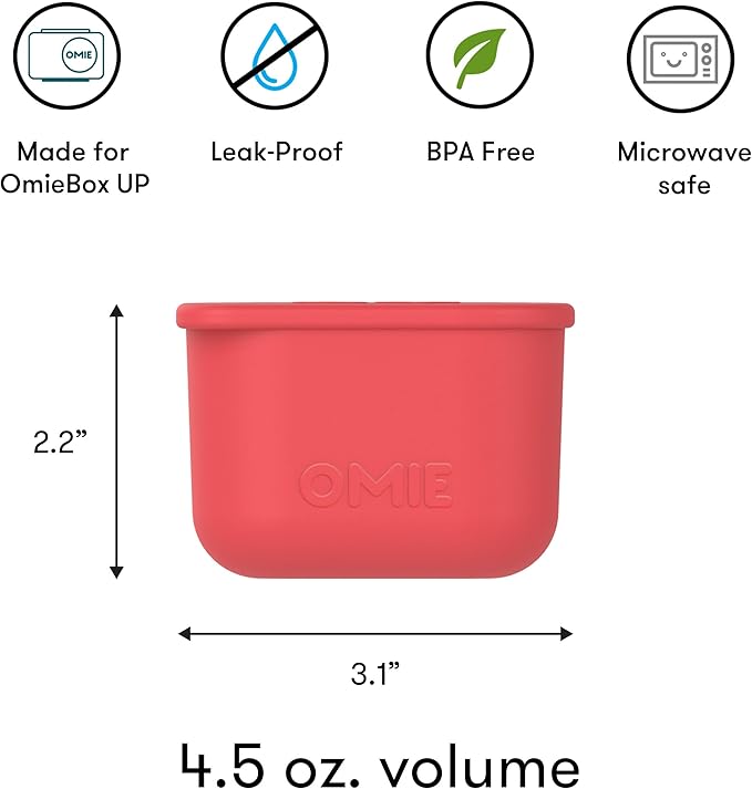 OmieBox UP (2 pack) Leakproof Dips Containers To Go, Salad Dressing Container, Condiment Container with Lids - Food Safe Silicone - 4.5 ounces (Pink/Teal)