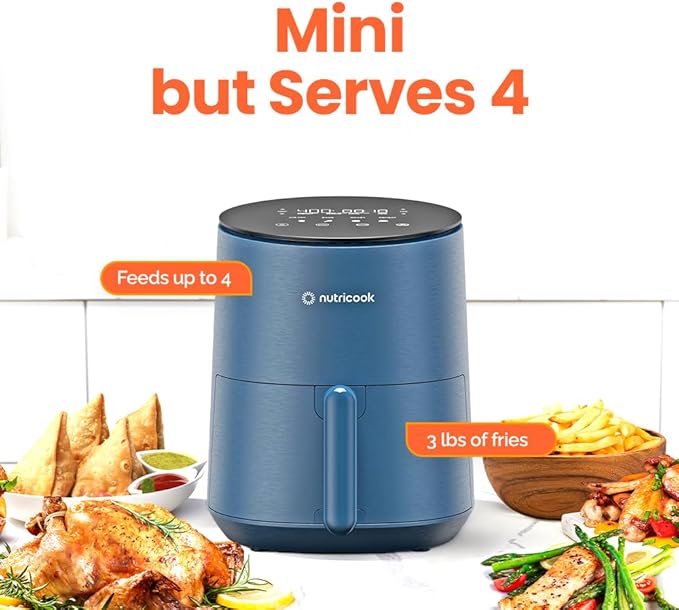 3.5qt Air Fryer Mini, Tempered Glass Control Panel, 8 Preset Functions, Quick and Easy Meals, Compact, Quiet, Non-Stick, Dishwasher Safe, Blue