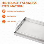 LotFun 32" x 15" Stainless Steel Cooking Griddle for Outdoor Gas Grill, Universal Griddle Flat Top Plate Insert with Grease Groove and Removable Handles for Electric/Charcoal/Gas Grill, Camping,Party