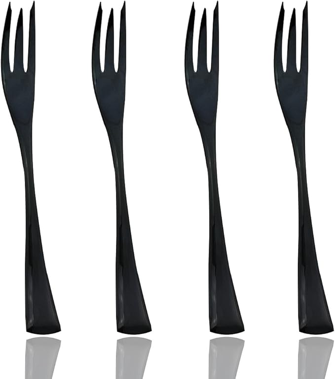 JASHII 18/10 Stainless Steel 4 Piece Mirror Polished Black Fish Fork Black Server Utensil Set
