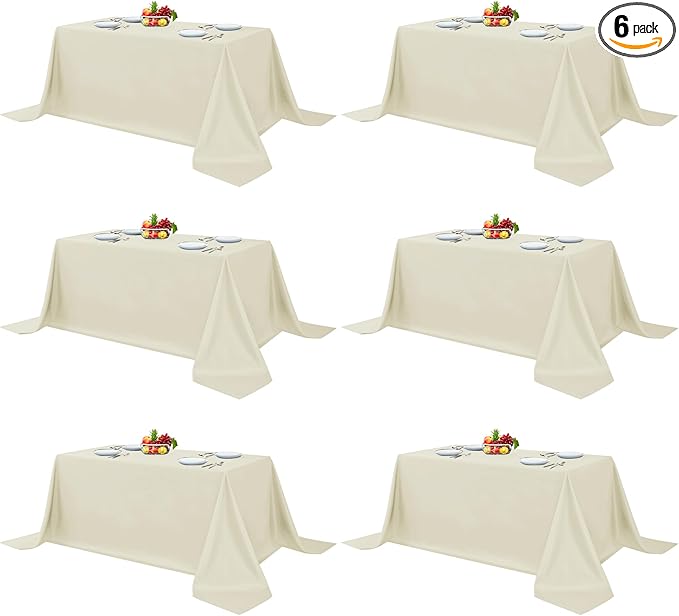 Fitable Ivory Rectangle Table Clothes, 6 Pack - 90 x 156 Inch - Reusable and Washable Tablecloths, Polyester Fabric Table Covers for Wedding, Party, Banquet, Formal Events