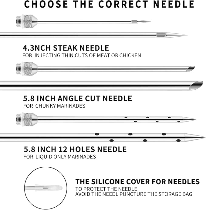 Meat Injector Syringe 2-oz Marinade Flavor Barrel 304 Stainless Steel with 3 Marinade Needles, Travel Case for BBQ Grill Smoker, Turkey, Brisket, Paper Instruction and E-book Included by JY COOKMENT