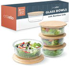 Crutello Glass Storage Containers with Bamboo Lids - Eco-Friendly Non Toxic Meal Prep Jars with Wooden Lid for Fridge and Kitchen Organization - Non Plastic Container for Fruit Bowls - 32 oz - 4 Pack