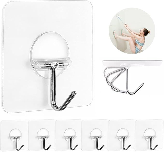 Adhesive Wall Hooks for Hanging Heavy Duty Towel Coat Hooks Waterproof Transparent Hook for Bathroom Shower Kitchen Keys Door Outdoor Home Improvement Utility Hook 8 Pack
