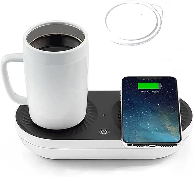 Coffee Mug Warmer, Drink Cooler with Wireless Charger, Smart Cup Warming, Beverage Cooling and Phone Charging 3 in 1 for Desk Office Gift
