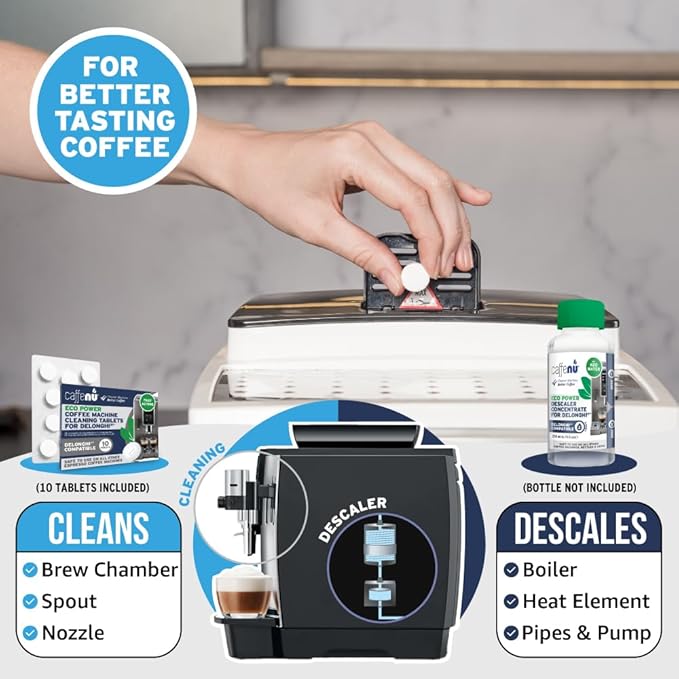 Caffenu Cleaning Tablets Compatible with Delonghi Coffee Machines, 10 Count, 1.4g Each