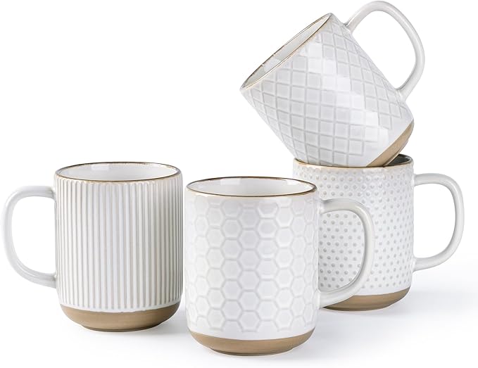 GBHOME Large Coffee Mugs Set of 4, 16oz Handmade Stoneware Coffee Mugs Set with Large Handle for Cappuccino/Latte/Tea/Hot Cocoa, Dishwasher & Microwave Safe, Off White