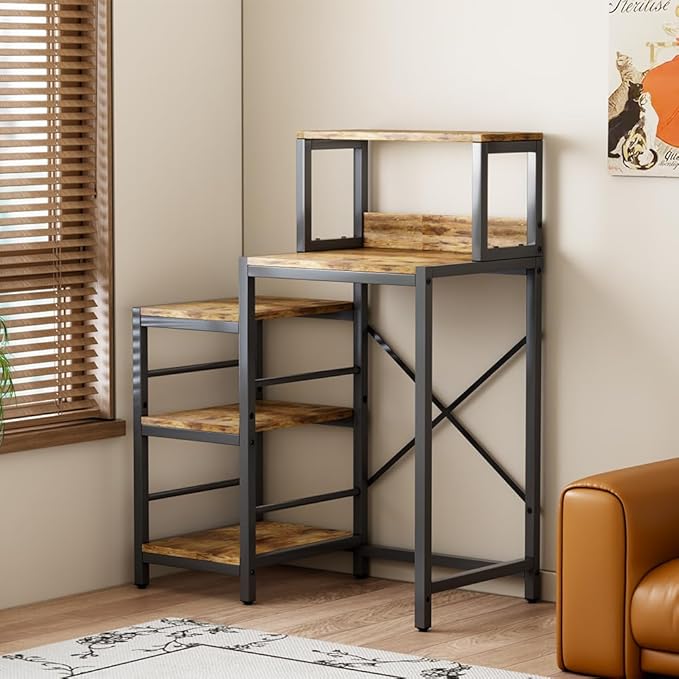 6-Tier Mini Fridge Cabinet Microwave Stand Baker Rack, Mini Fridge Stand with Storage Shelves, Microwave Oven Stand, Utility Storage Shelf for Kitchen, Living Room, Dorm, Patio.(Brown)
