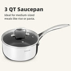 DELUXE Hybrid Ceramic Nonstick 3-Quart Saucepan with Tempered Glass Lid, Stainless Steel Pot with Stay-Cool Handle, Dishwasher Oven Safe, Induction Ready, PFOA Free Compatible with All Cooktops