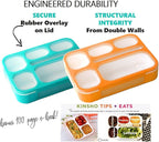 kinsho Bento Box with Lunch Bag and Ice Pack Set | Two Boxes, insulated Bags, Cold Packs for Kids Adults, Value Meal Containers for School Lunches or Snack, 6 Compartments BPA Free, Teal and Orange