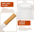 BESTonZON Ceramic Milk Warmer Pot 350ml Enamel Pan Non-stick Saucepan With Lid Porcelain Coffee Pot Food Bowl Butter Warmer With Wooden Handle for Heating Liquid Appetizer