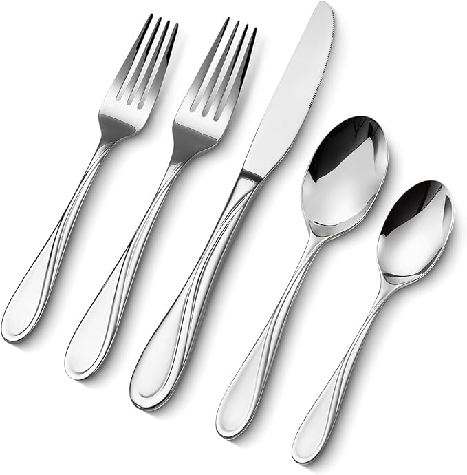 VEVOR 30-Piece Silverware Set, Food-Grade Stainless Steel Flatware Utensils, Mirror Finished Cutlery Set, Dishwasher Safe Eating Tableware for Kitchen Home, Service for 6, Include Knife Fork Spoon