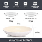 Set of 6 Dinner Plates 8 Inch, Yellow Porcelain Plates, Microwave Oven Dishwasher Safe Scratch Resistant