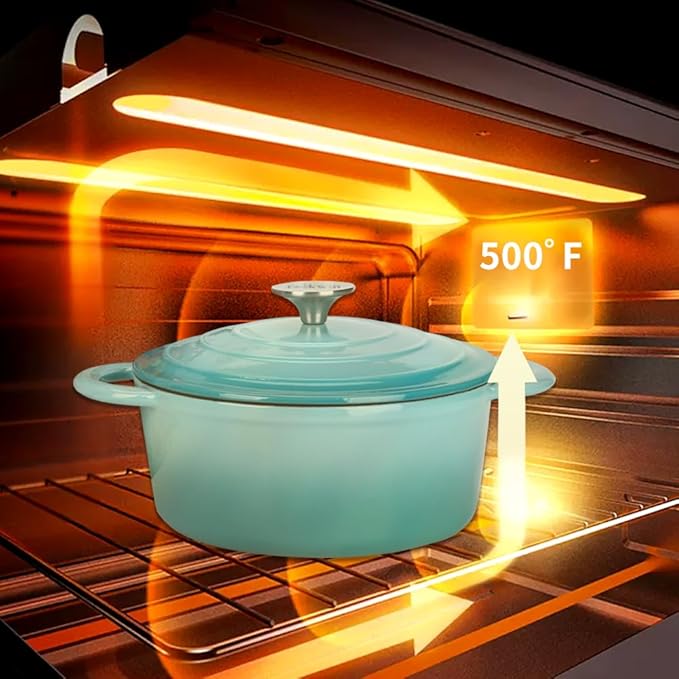 Cast Iron Dutch Oven 4.5 Quart Enameled Cast Iron Dutch Oven Pot with lid Heavy Duty Dutch Oven Dual Handles Porcelain Enameled Cast Iron Pot for Baking Braiser Cooking Family or Friends Gifts,Aqua