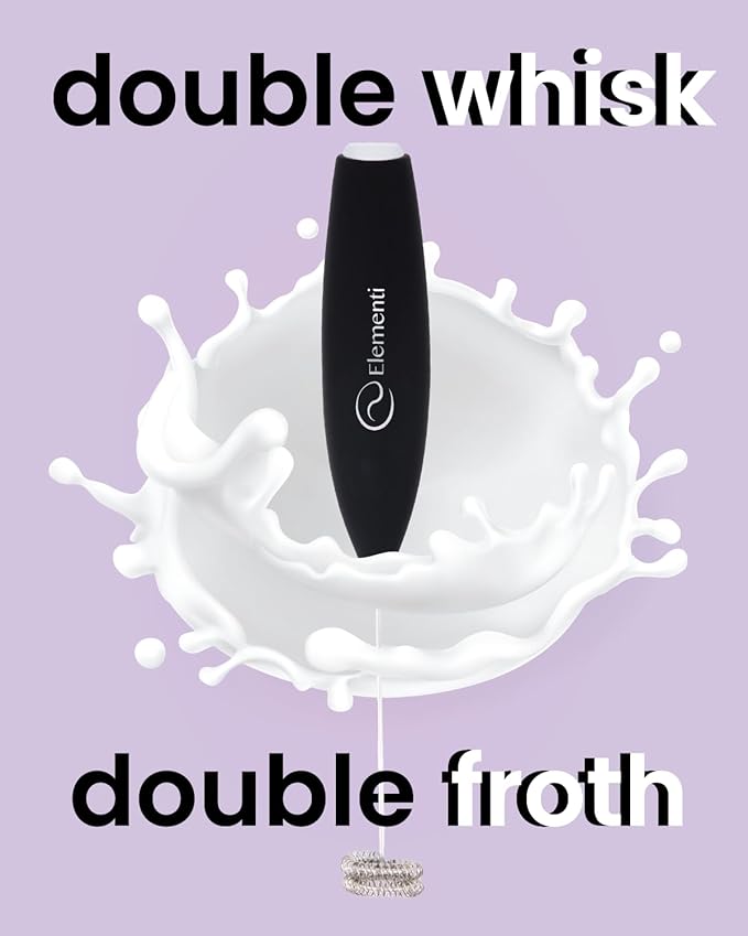 Elementi Milk Frother Wand - Easy to Use Handheld Electric Stirrer for Powder Drinks, Durable & Powerful Coffee Whisk & Protein Powder Mixer Wand, Hand Frother, Coffee Stirrers Electric Mini (Black)