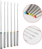 6PCS Stainless Steel Fondue Forks - 9.5 Inch, Colored Coding, Set of 6 for Hot Pot, Barbecue, Fruits, Vegetables