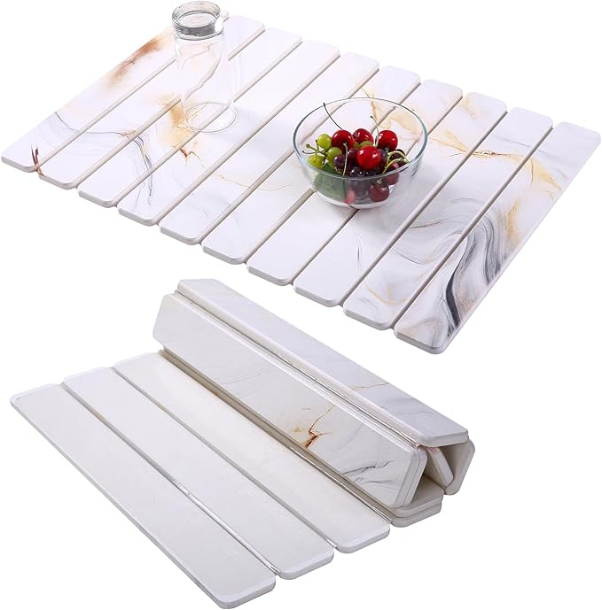 Coolcandy 24x16" Large Stone Dish Drying Mat, Quick Drying Mat Kitchen Counter, Foldable Kitchen Drying Mat, Diatomaceous Earth Stone Drying Mat, Collapsible Dish Mat Kitchen Mat For Drying