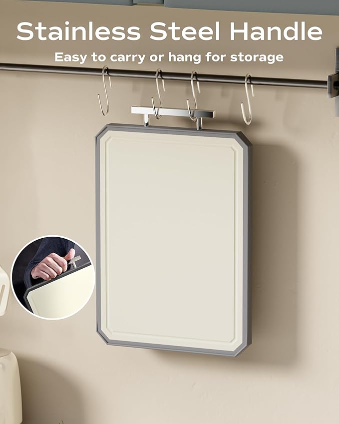 EXTRA LARGE Cutting Board,Double Sided Stainless Steel Cutting Boards Set for kitchen,Stainless Steel/Wheat straw pp Cutting Board for meat,Dishwasher Safe [20 * 13.8+16 * 11+12 * 8.3 Inch]