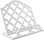 JOGREFUL Cookbook Stand, Cast Iron Heavy-Duty Recipe Book Holder, Kitchen Vintage Recipe Book Holder, Reading Rest Holder for Easel/Counter/Books/Magazine/iPad/Bible, Grid Pattern, White