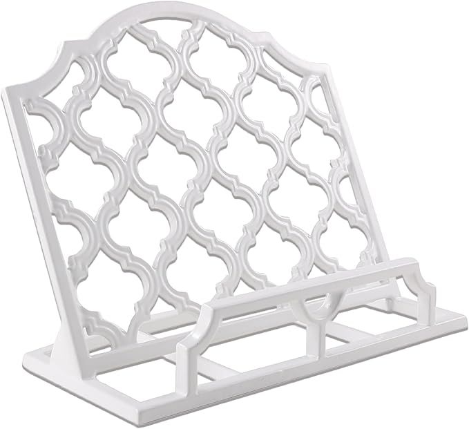 JOGREFUL Cookbook Stand, Cast Iron Heavy-Duty Recipe Book Holder, Kitchen Vintage Recipe Book Holder, Reading Rest Holder for Easel/Counter/Books/Magazine/iPad/Bible, Grid Pattern, White