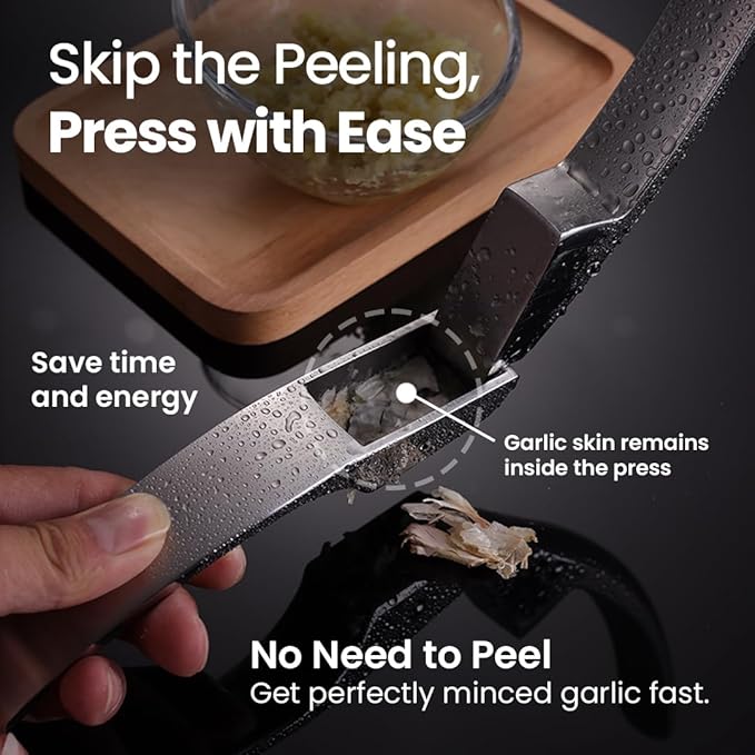 No Peeling Required Garlic Press Stainless Steel with Detachable Handle for Fine Mincing-Premium Garlic Mincer Tool, Rust-Proof, Easy to Clean, Dishwasher Safe Garlic Crusher with Lifetime Replacement
