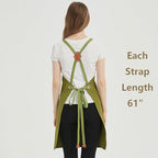 AFUN Chef Aprons for Women Men with Large Pockets, Cotton Canvas Cross Back Water Repellent Work Apron, Size M to XXL (Armygreen)