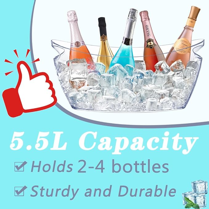 Ice Bucket, 2 PCS 5.5L Acrylic Ice Buckets, Large Beverage Tub for Parties, Mimosa Bar Supplies Beverage Tub and Scoops for Champagne Beer Sparkling Wine Cocktails (2-4 bottles)