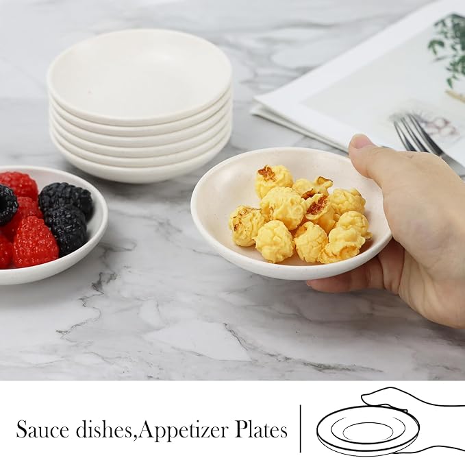 PYRMONT Wheat Straw Dipping Bowls,2 OZ Soy Sauce Dish & Bowl,Small Dipping Sauce Bowls Set of 8,Mini Appetizer Plates for Side Dishes,Ketchup,BBQ, Party,Condiments Serving Bowl Set - White