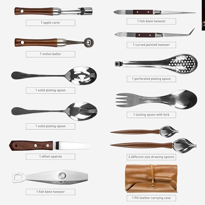 DUEBEL 13 Piece Professional Chef Culinary Plating Kit - Stainless Steel Culinary Plating Tool Set for Perfect Presentation