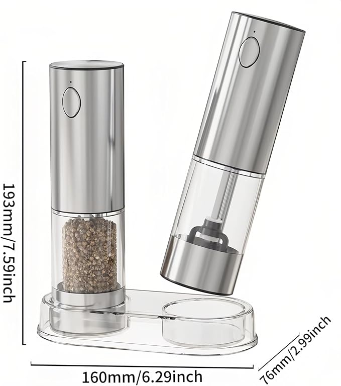 Electric salt and pepper grinder set with LED light. With USB port. Stainless steel automatic refillable 5 adjustable coarseness grinder