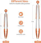 600ºF Heat Resistant Kitchen Tongs: U-Taste 9+12 inch Silicone Cooking Tong Set with Firm Sealed Non Stick Rubber Tips and Silicon Coated 18/8 Stainless Steel Handle for Serving Grilling Salad(Orange)