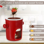 BSTKEY 280ML Ceramic Butter Warmer Set with 2 Forks, Fondue Pot Melting Pot Set, Melt Hot Pot Bowl Set for Cheese Chocolate Butter Caramel (Red)