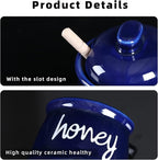 ONTUBE Honey Jar with Dipper and Lid, Ceramic Honey Pot 12oz (Navy)