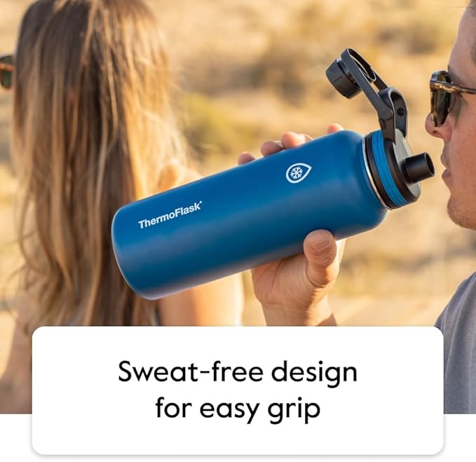 ThermoFlask Kids Bottle with Straw Lid - Durable & Dishwasher-Safe Water Bottles & Lids - Leak-Proof Bottle Lid Design - Reusable Water Bottles for Everyday Use - 16 oz, Blueberry/Wolf Grey (2 Pack)