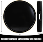 Black Round Decorative Tray with Handles, 13" Versatile Serving Tray for Coffee Table, Ottoman, Ideal for Serving, Displaying, Organizing