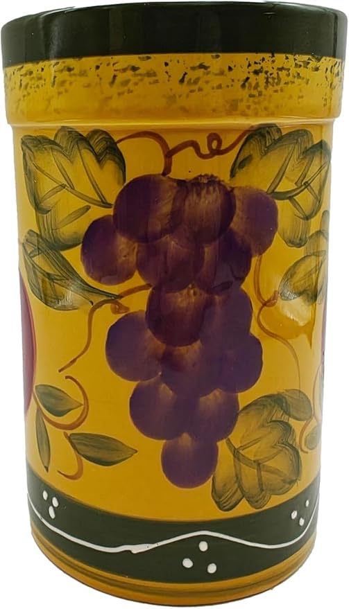 ACK Tuscany Collection Deluxe Mixed Fruit Hand Painted Ceramic Utensil Jar, Utensil Holder, Utensil Crock, Modern Kitchen Decor, Kitchen Storage for Spoon, Ladle, Spatula and More