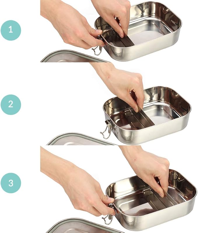 G.a HOMEFAVOR Stainless Steel Bento Lunch Box - Leak-Proof Metal Bento Box, Large Food Container with Lock Clips, Snack Container, Dishwasher Safe, 2 Compartments, 1400 ml/47 oz