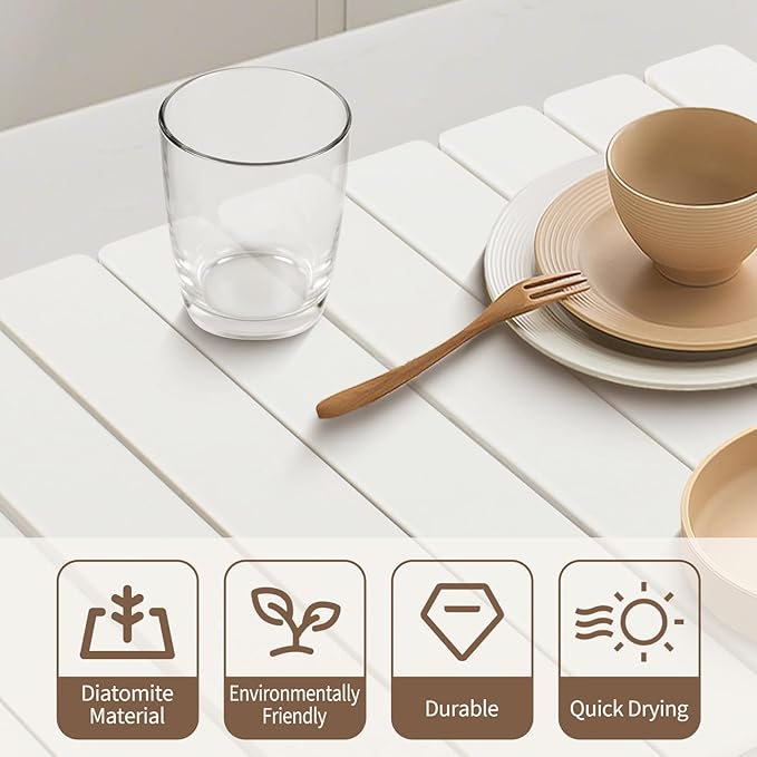 24" x 16" Large Stone Drying Mat for Kitchen Counter , Quick Absorbent Diatomaceous Earth Dish Drying Mat , Rollable Stone Drying Mat for Kitchen Dishes Bottles Cups , Match any Countertop