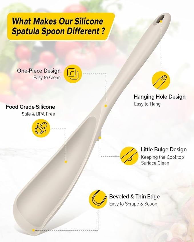 Pack of 2 Cooking Spoons for Non Stick Cookware, Multifunction Spatula Spoon BPA-Free, One-Piece Design, Suitable for Scooping, Scraping, Serving and Mixing(BLACK-KHAKI)