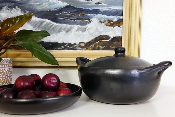 Authentic Chamba Casserole - Elegant Handmade Black Clay Cooking Pot with Cover - Perfect for Soups, Stews, Braises & More - Versatile & Durable - Stovetop Safe - 3 Qt.