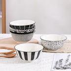 Cereal Bowl Porcelain Soup Bowls - Ceramic Bowl Set 23 oz - 6 Inch Japanese Bowls Black and White for Serving Salad | Ramen | Noodle | Pho | Oat | Oatmeal - Microwave and Dishwasher Safe - Set of 6