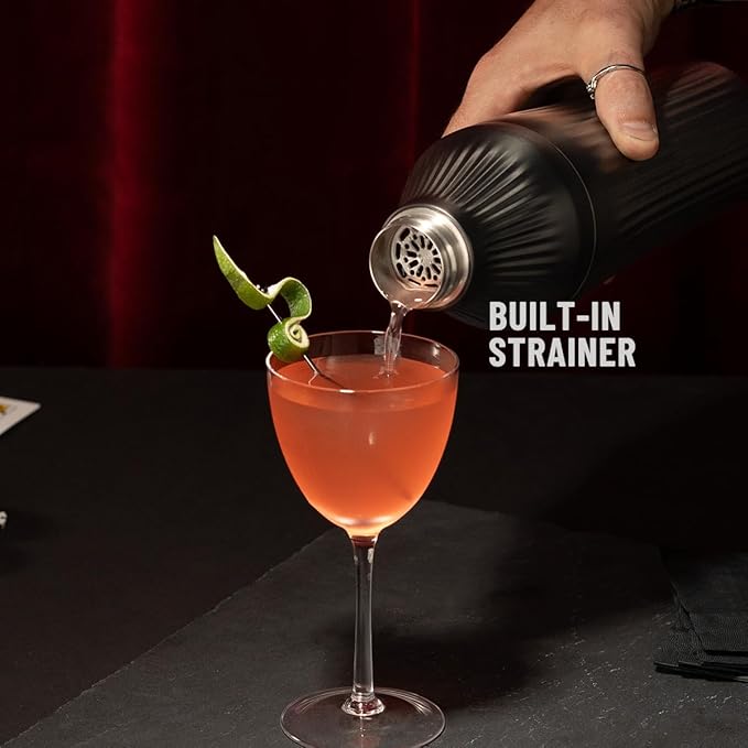 Elevated Craft Diamond Edition Hybrid Cocktail Shaker Set - Premium Vacuum Insulated Gunmetal Black, 28 oz, Includes Built-In Strainer, Precise Measuring Top & XL Polishing Cloth - Martini Shaker