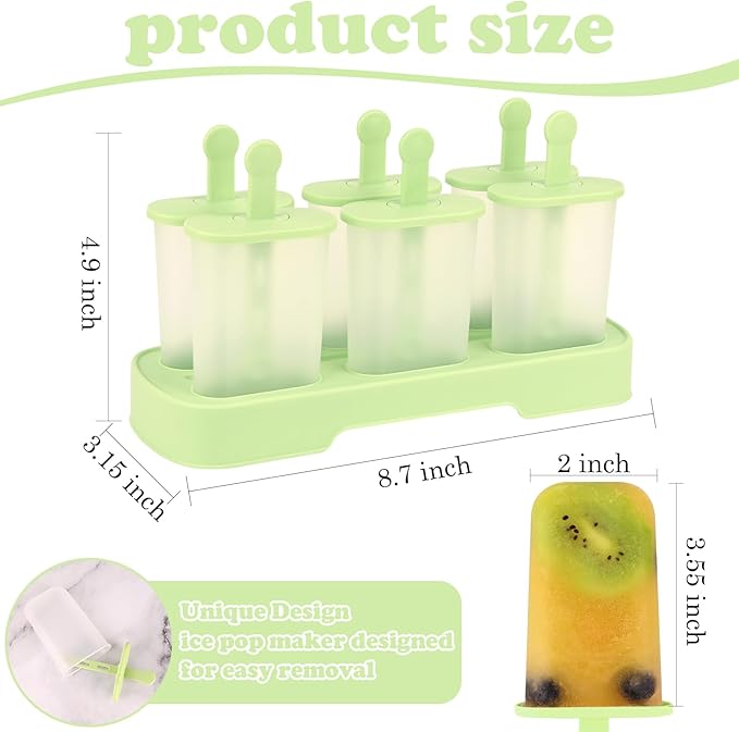 WMKGG Popsicles Molds Set, 6 PCS Ice Pop Mold,Homemade Ice Cream Mould with Sticks, Popsicle Maker(Green)