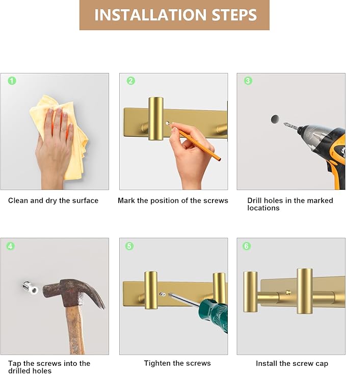 Wall Mounted Coat Rack-3 Hooks, Heavy Duty Stainless Steel Hook Rail for Towel Coat Hat Purse Bag Jacket, Towel Hooks for Entryway Bathroom Kitchen (Gold 3 Hooks - 1 Pack)