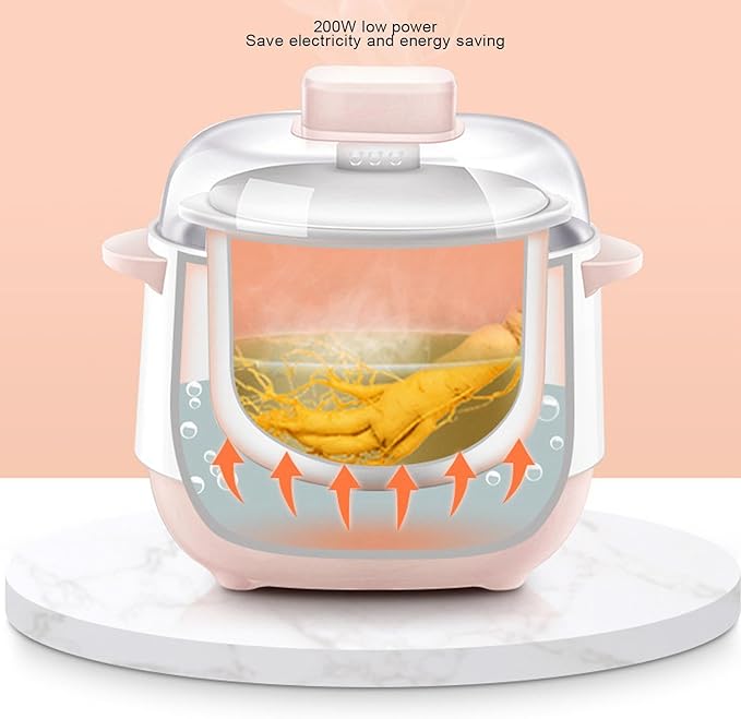 Jiawu Electric Stew Pot, 200W 1L Digital Rice Cooker With Lid, Small Ceramic Cooker Built-in Timer, Makes Soups, Porridges, Grains and Cereals for Individuals (US)